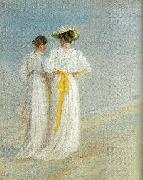 Michael Ancher, sommeraften pa skagen sonderstrand, anna ancher og marie kroyer